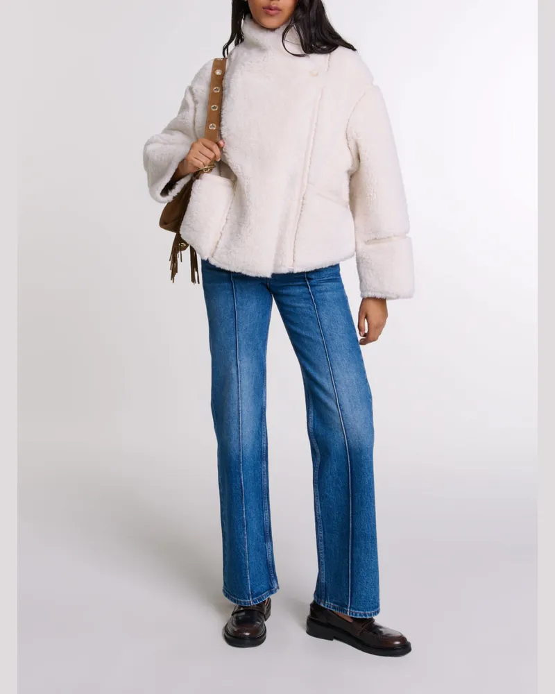 Maje Kurzer Kunstpelzmantel - Ecru Ecru