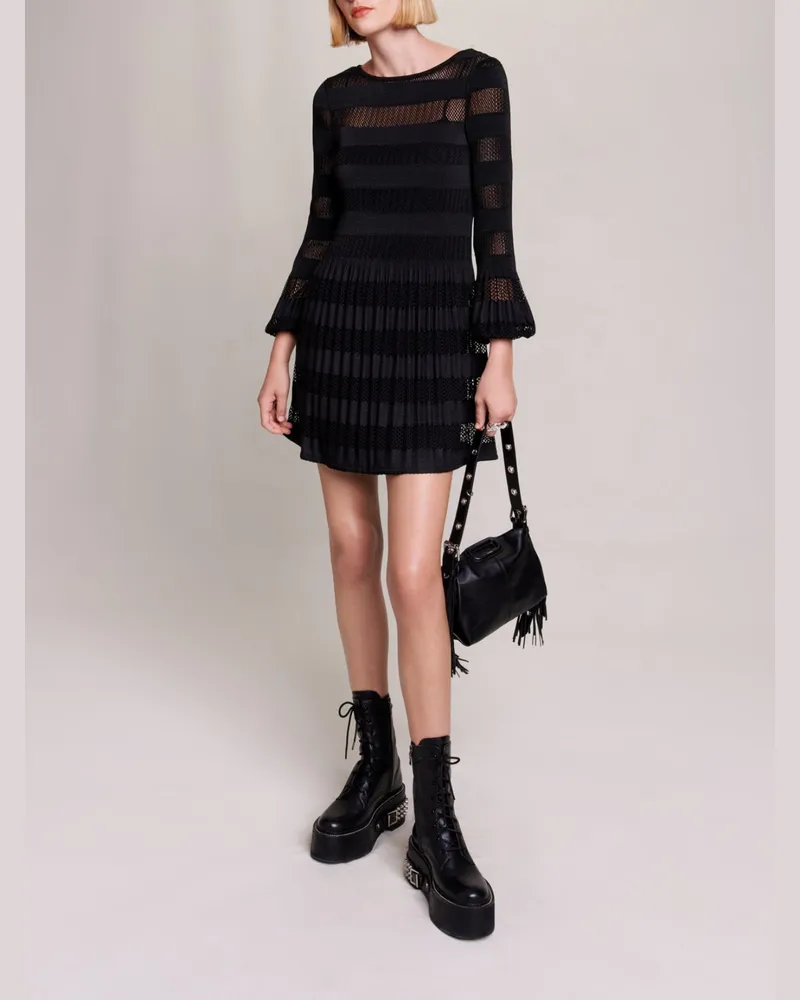Maje Kurzes Kleid Aus Ajour-strick - Schwarz Schwarz