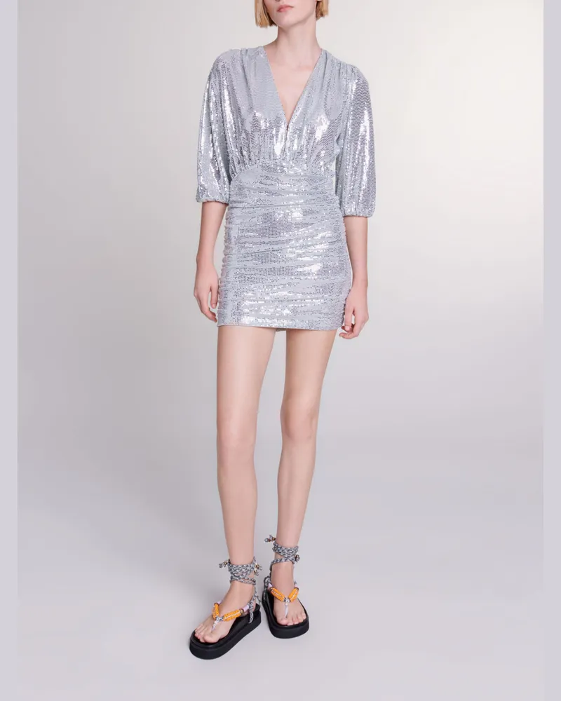 Maje Fließendes Paillettenkleid - Abendkleid - Silber Silber