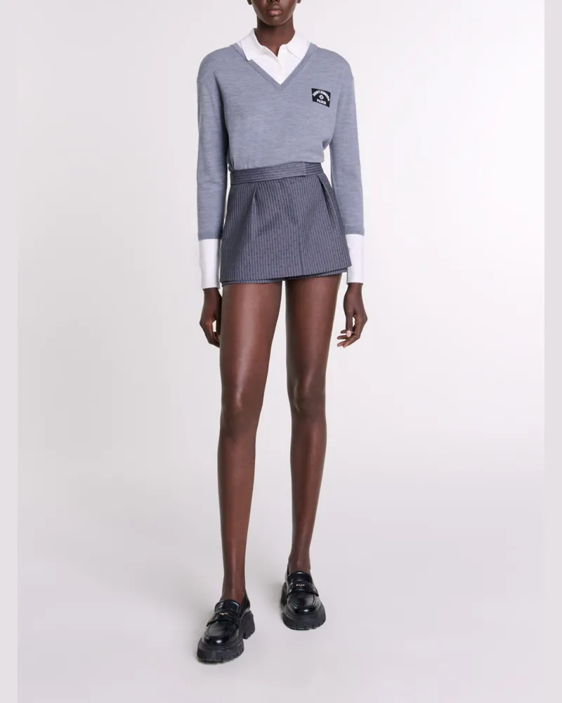 Maje Trompe-l'ail-shorts Mit Strass - Rayure Tennis Grise Strassee Rayure