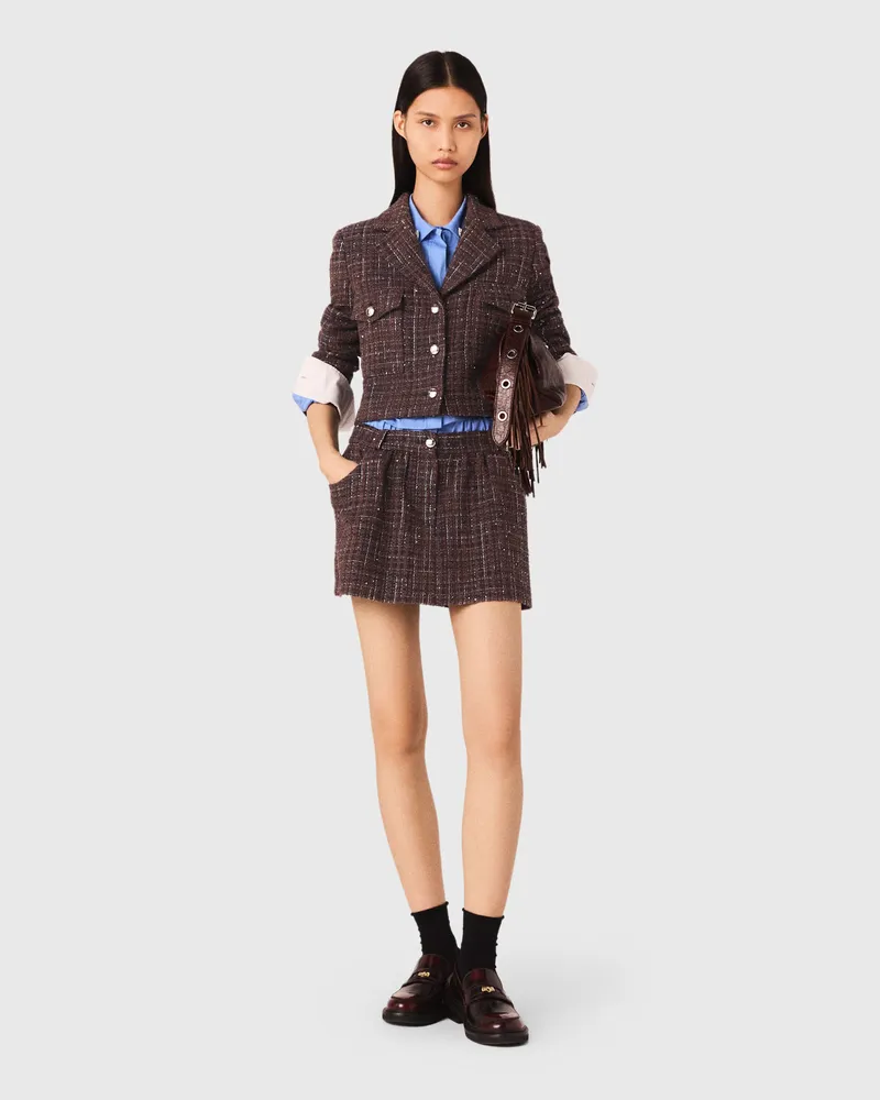 Maje Kurze Tweedjacke - Braun Braun
