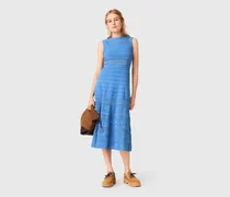 Langes Strickkleid Mit Ajourmuster - Blau