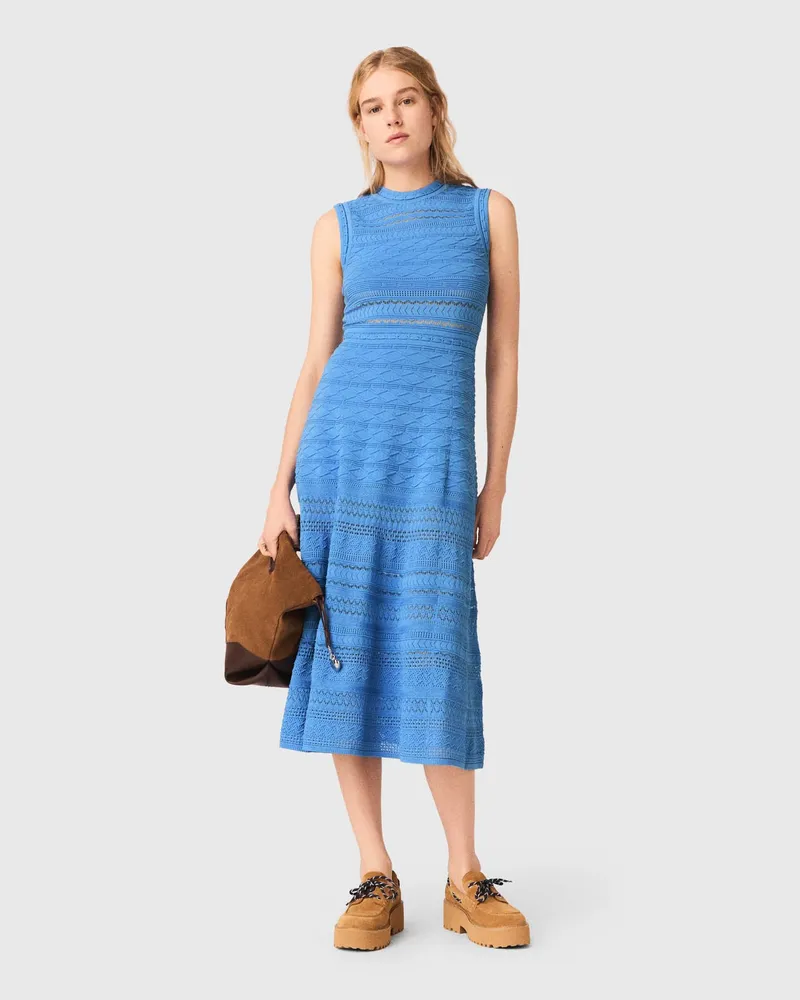 Maje Langes Strickkleid Mit Ajourmuster - Blau Blau