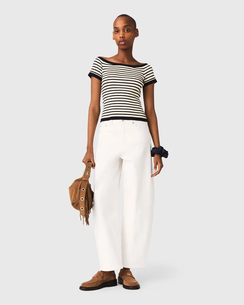 Maje Rippstrick-top U-boot-ausschnitt - Grau Marine