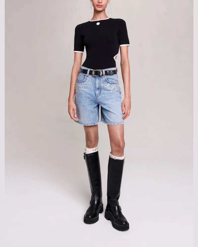 Maje Ausgestellte Denim-shorts, Strass - Blau Blau