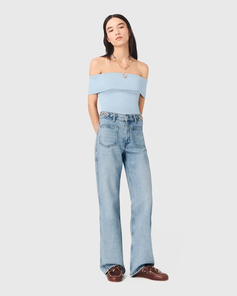 Maje Bardot-top Aus Rippstrick - Blau Himmelblau