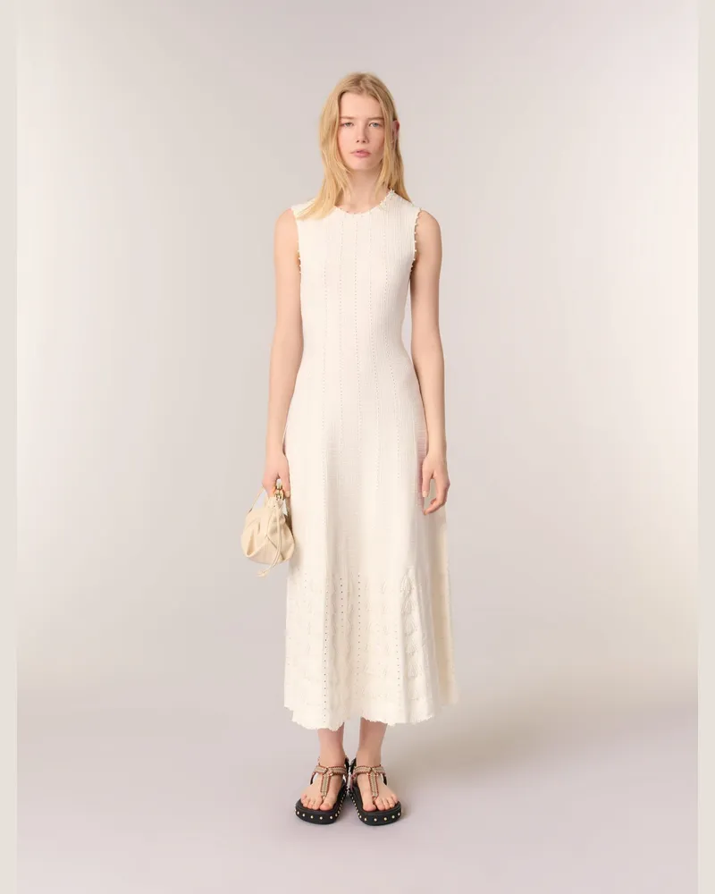 Maje Kleid Aus Pointelle Mit Perlen - Weiß Weiß