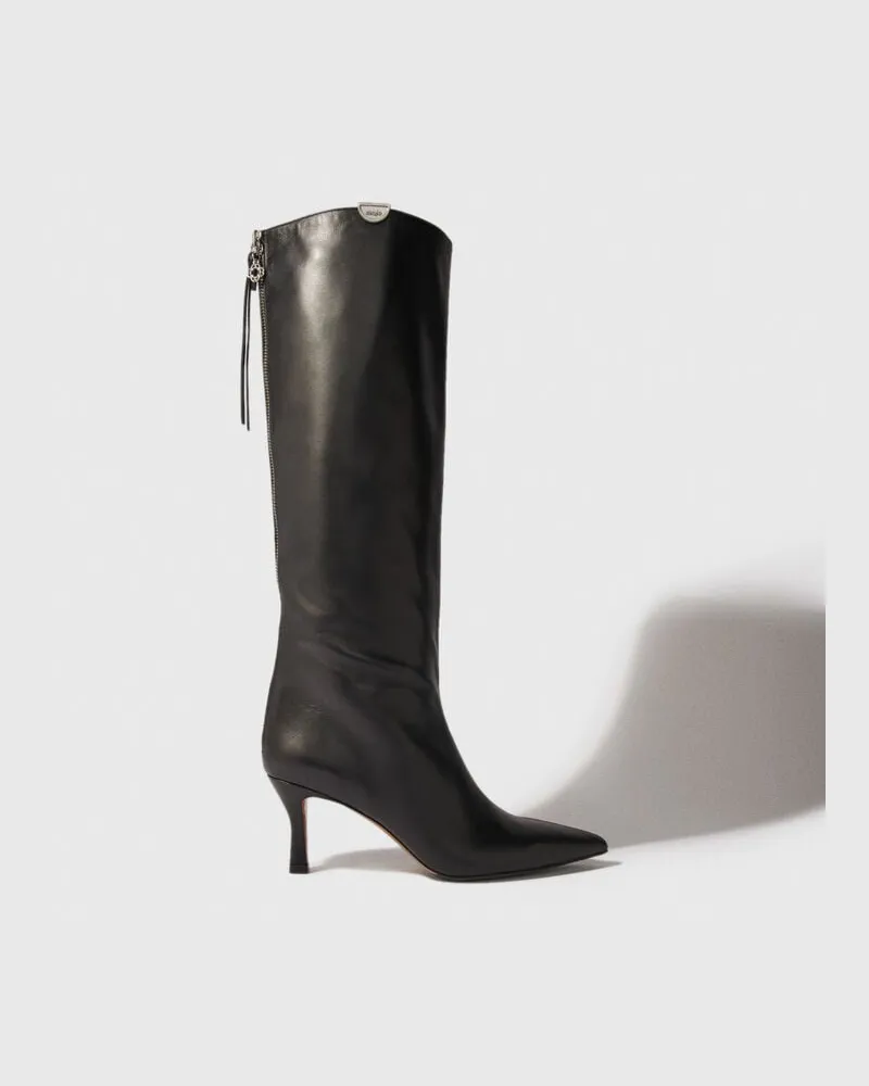 Maje Spitze Lederstiefeletten - Schwarz Schwarz