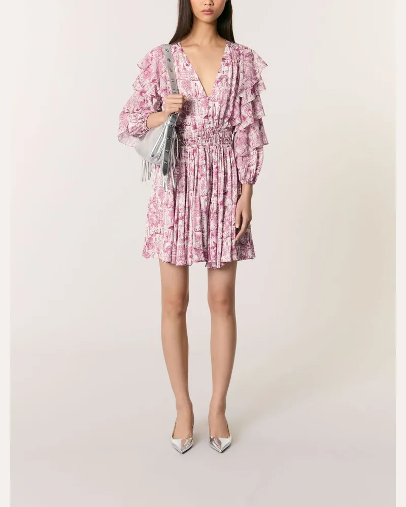 Maje Bedrucktes Kleid Mit Volants - Imprime Paris Rose Imprime