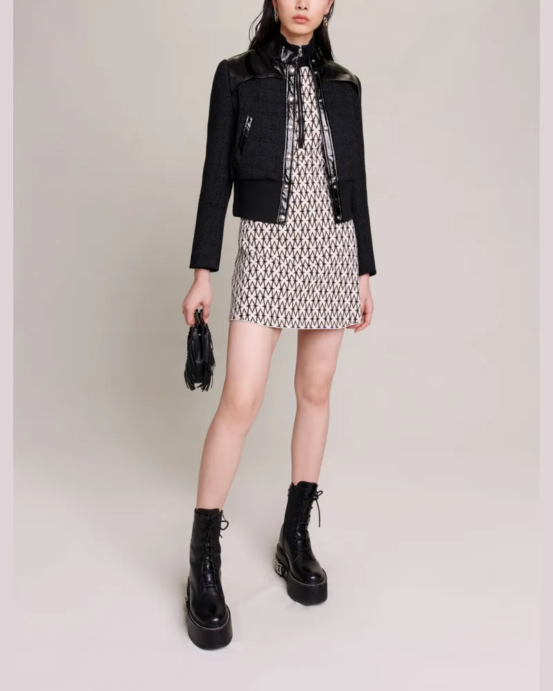Maje Blouson Aus Tweed Und Vinyl - Schwarz Schwarz