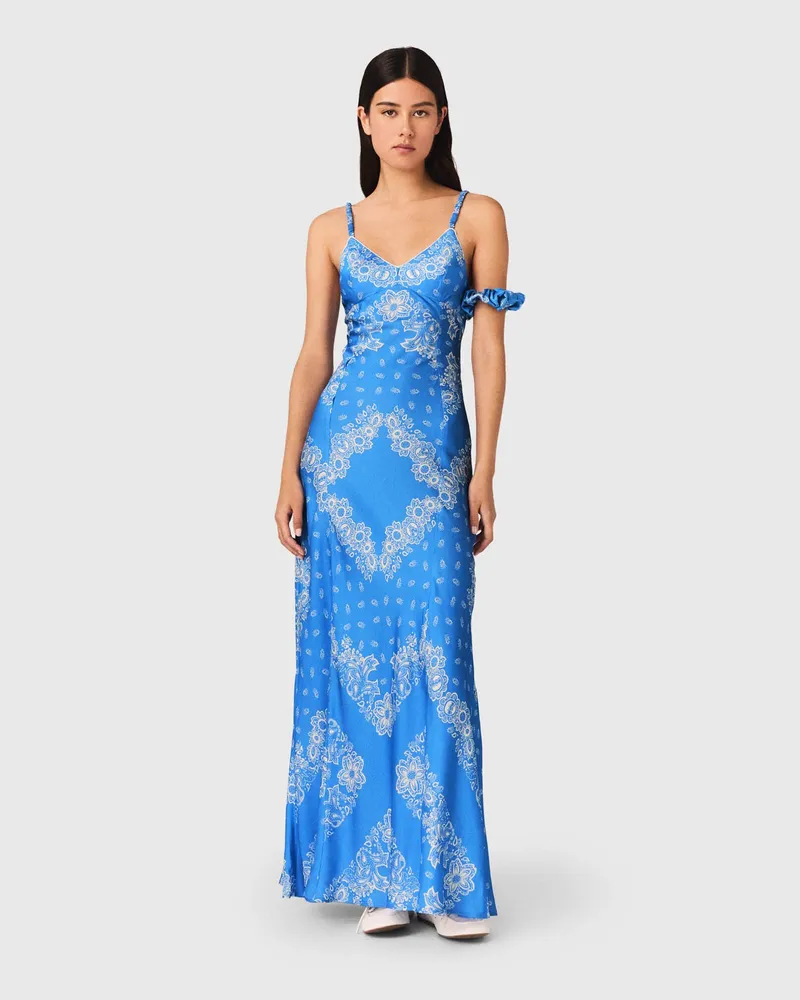 Maje Langes Bedrucktes Kleid - Bleu Ciel Bandana Print Bleu