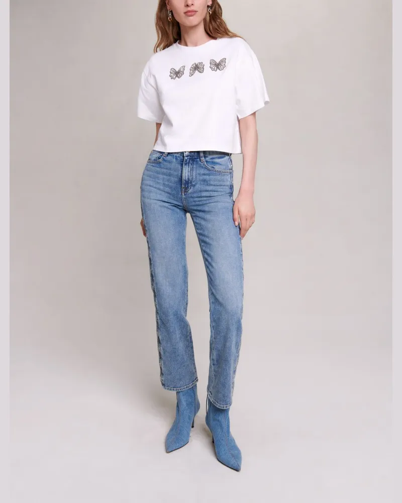 Maje Kurzes T-Shirt Mit Schmetterlingen - Weiß Weiß