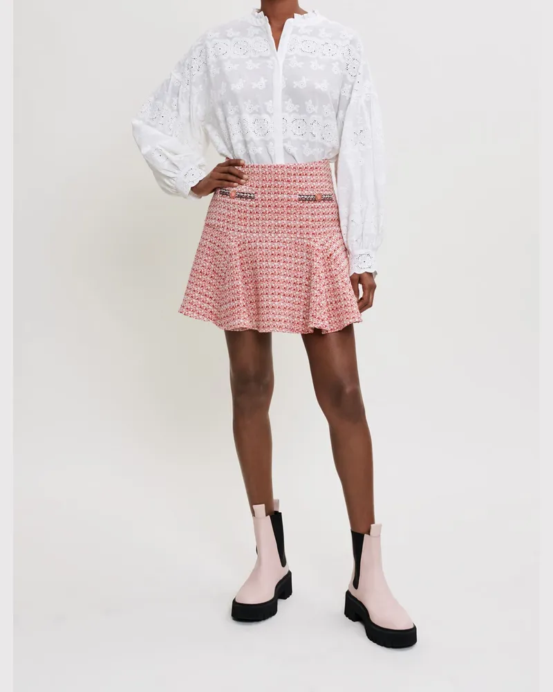 Maje Tweedrock Mit Ethnischen Borten - Rosa / Rot Rosa