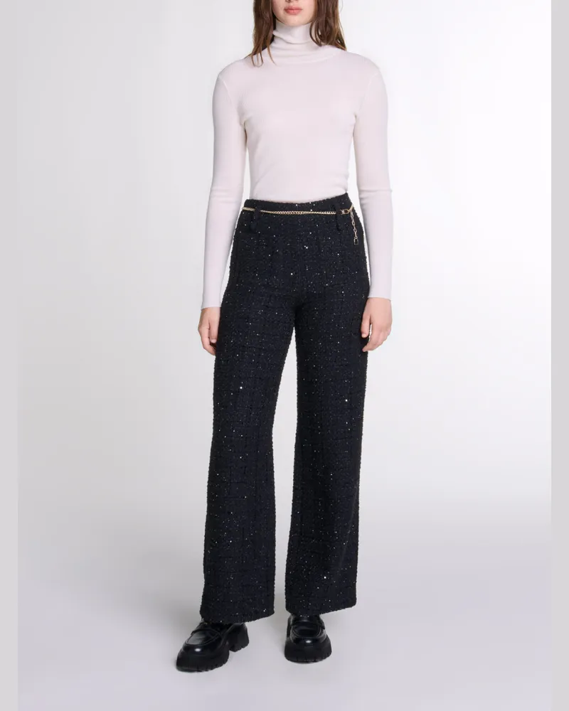 Maje Tweedhose Mit Pailletten - Kleid mit Pailletten - Schwarz Schwarz