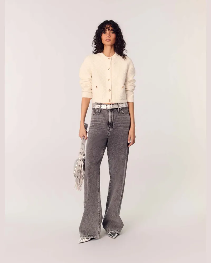 Maje Kurzer Cardigan In Tweed-optik - Ecru Ecru