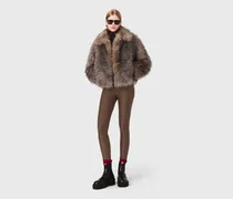 Kurzer Kunstpelzmantel - Marron/gris