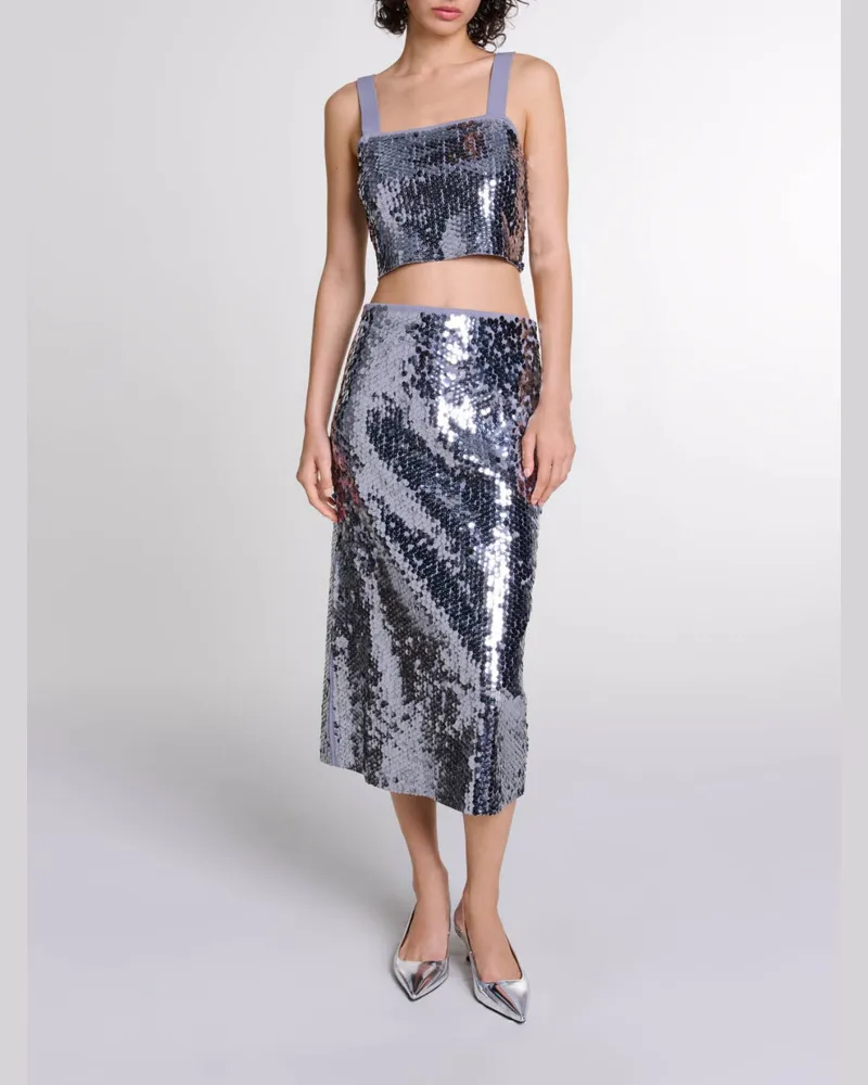 Maje Stricktop Mit Pailletten - Kleid mit Pailletten - Grau Grau