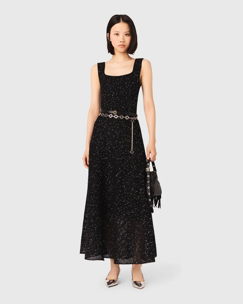Maje Langes Strickkleid Mit Strass - Schwarz Schwarz
