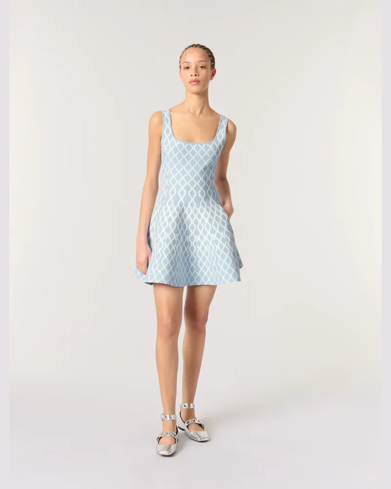 Maje Kurzes Kleid Aus Jacquard-strick - Blau/weiß Blau