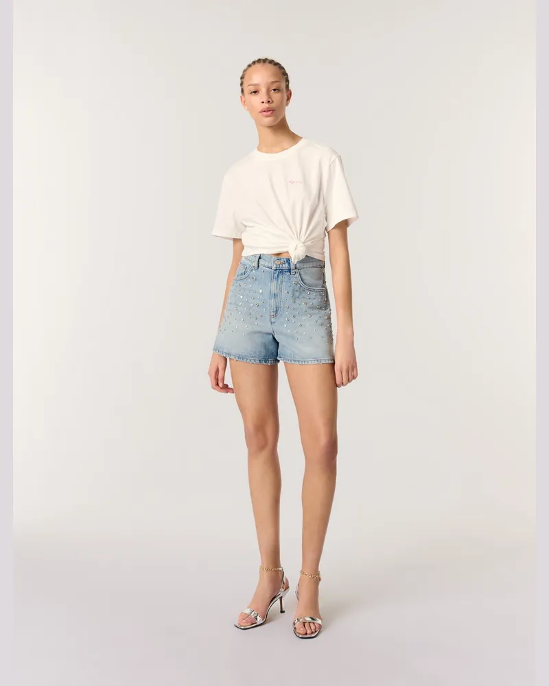 Maje Denim-shorts Mit Nieten - Blau Blau