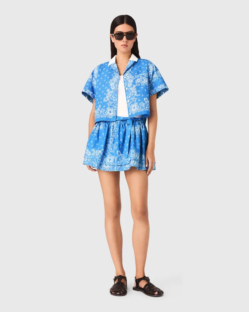 Maje Bedrucktes Hemd Mit Kontrastkragen - Bleu Ciel Bandana Print Bleu