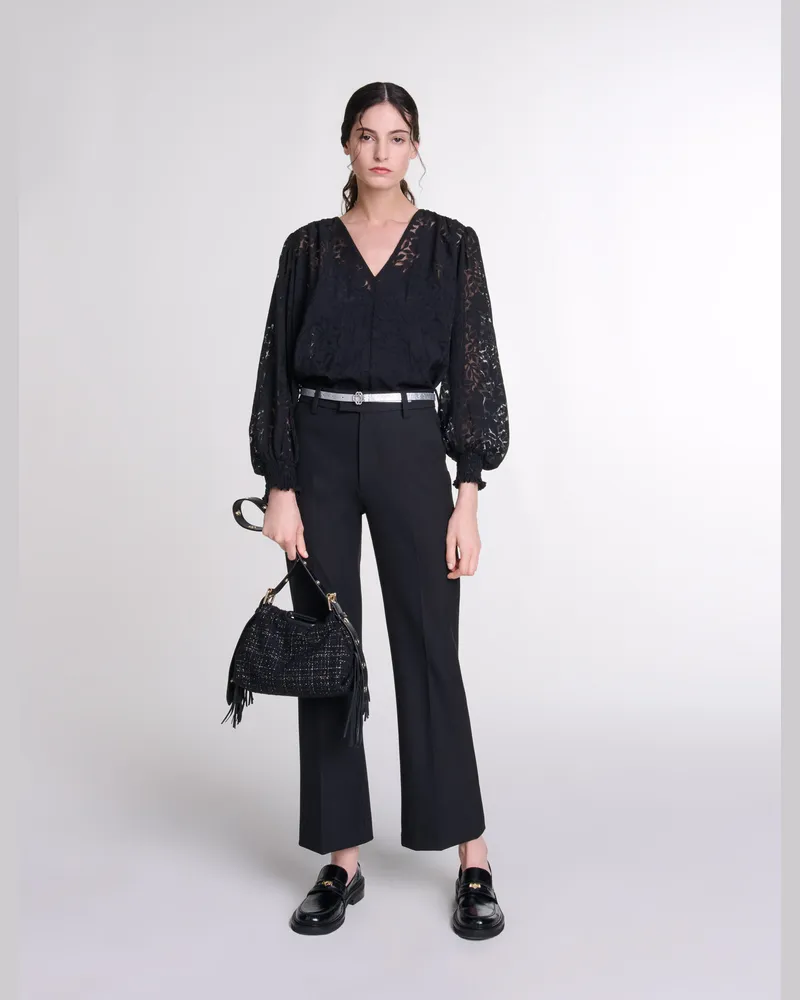 Maje Top Mit Muster - Schwarz Schwarz