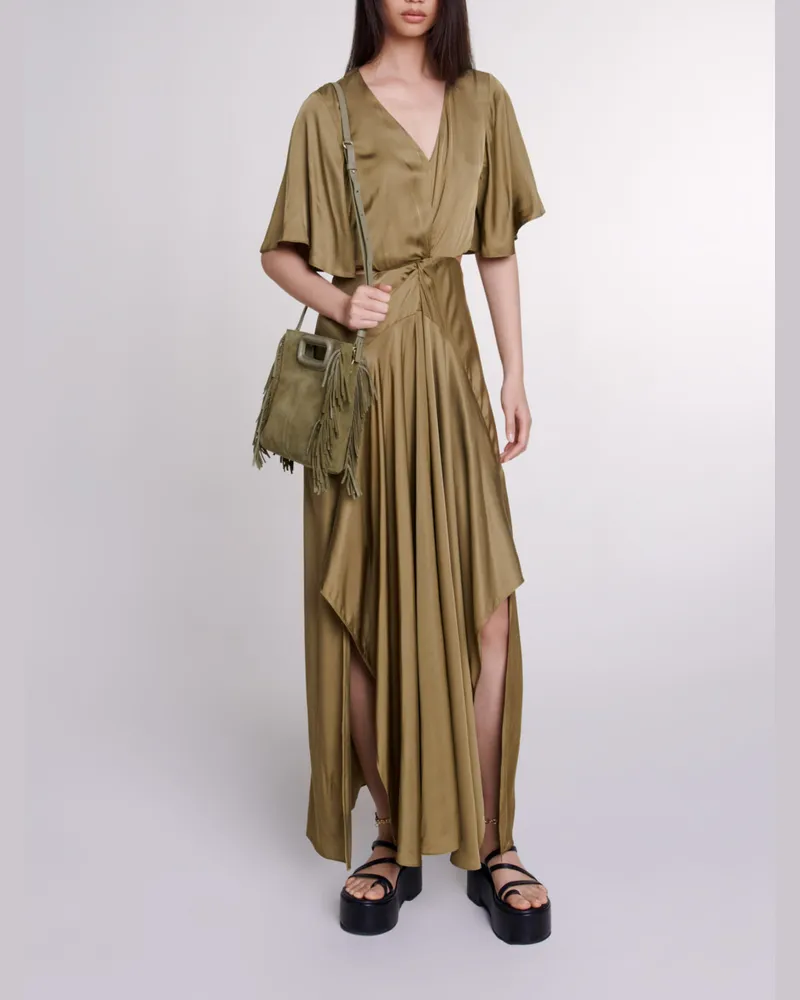 Maje Langes Satinkleid Mit Cut-outs - Khaki Khaki