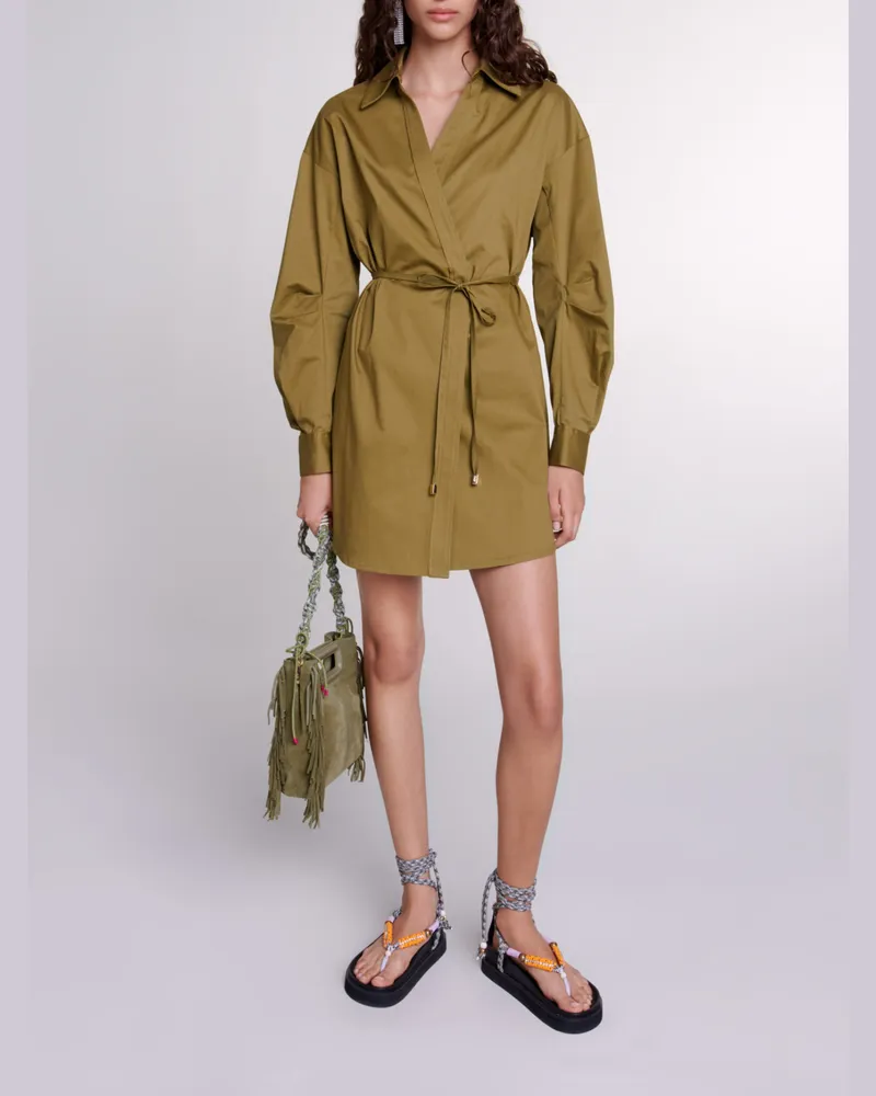 Maje Wickelkleid Mit Lochstickerei - Khaki Khaki