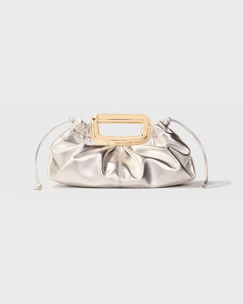 Maje Clutch Aus Leder Mit Metallgriff - Silber Silber