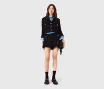 Kurze Tweed-jacke Mit Strass - Schwarz