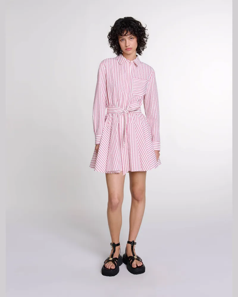 Maje Kurzes Gestreiftes Kleid Mit Strass - Rayure Rouge Strassee Rayure