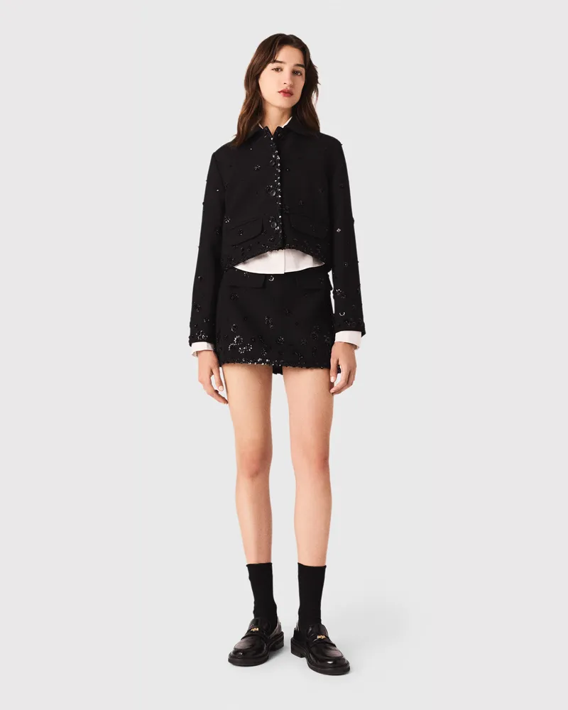 Maje Kurze Bestickte Jacke - Schwarz Schwarz