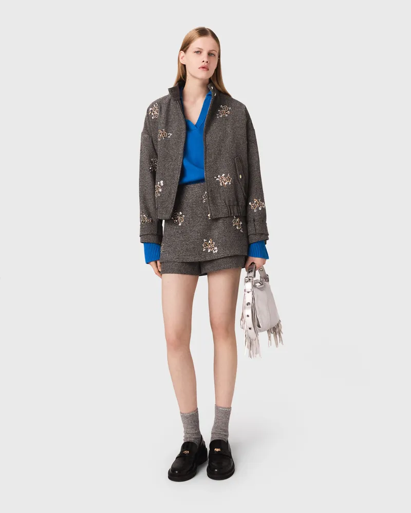 Maje Shorts Mit Floraler Stickerei - Grau Grau