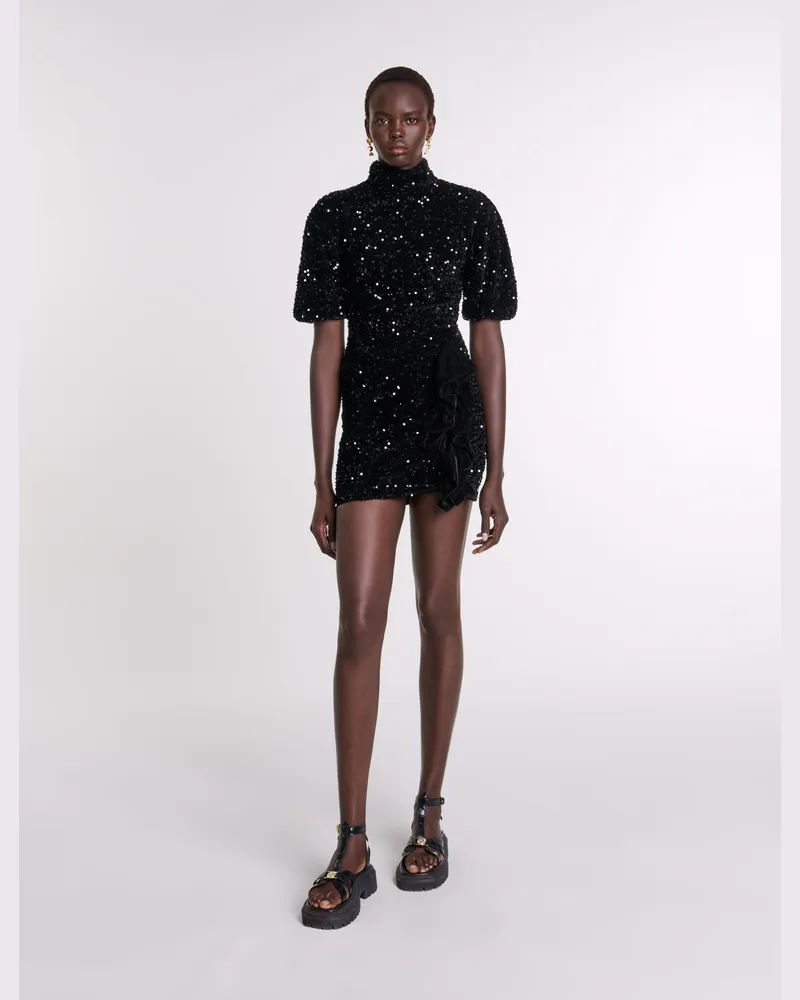 Maje Kurzes Samtkleid Mit Pailletten - Abendkleid - Schwarz Schwarz