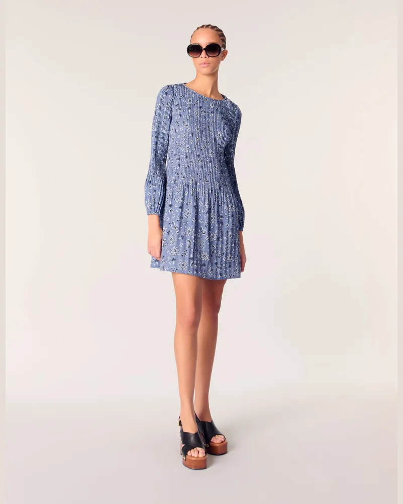 Maje Plissiertes Kleid Mit Print - Bleu Bandana Print Bleu