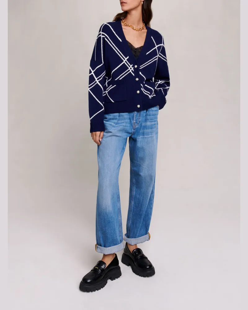 Maje Gestreifte Strickjacke - Marineblau Marine