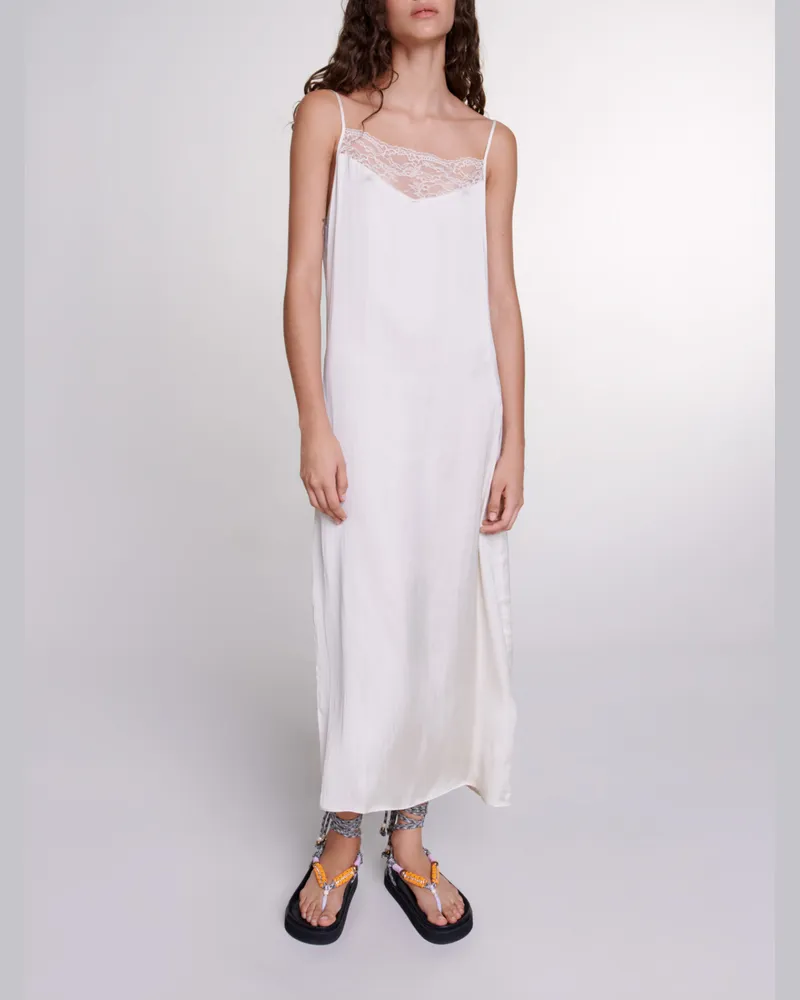 Maje Langes Satinkleid - Ecru Ecru
