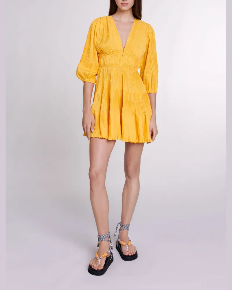Maje Kurzes Gerafftes Kleid - Gelb Gelb