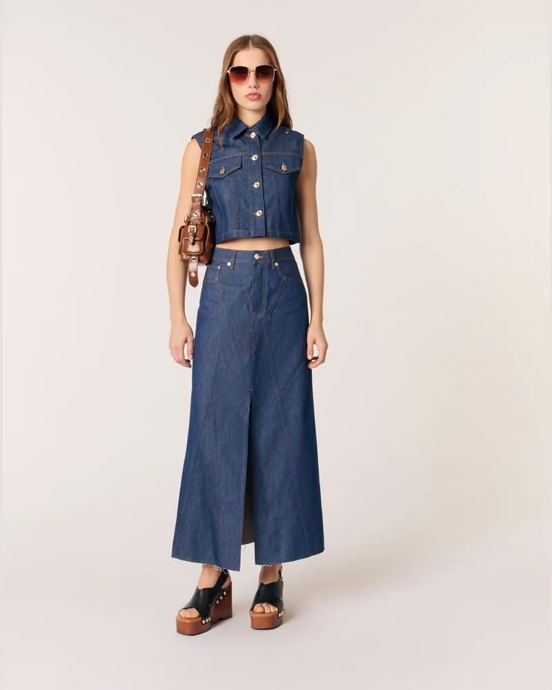 Maje Kurze Weste Aus Denim - Marineblau Marine