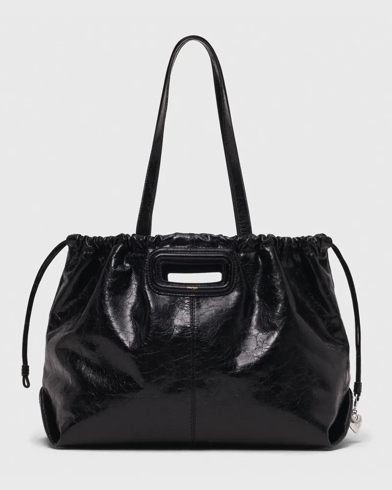 Maje Tote-tasche M Aus Craquelé-leder - Schwarz Schwarz