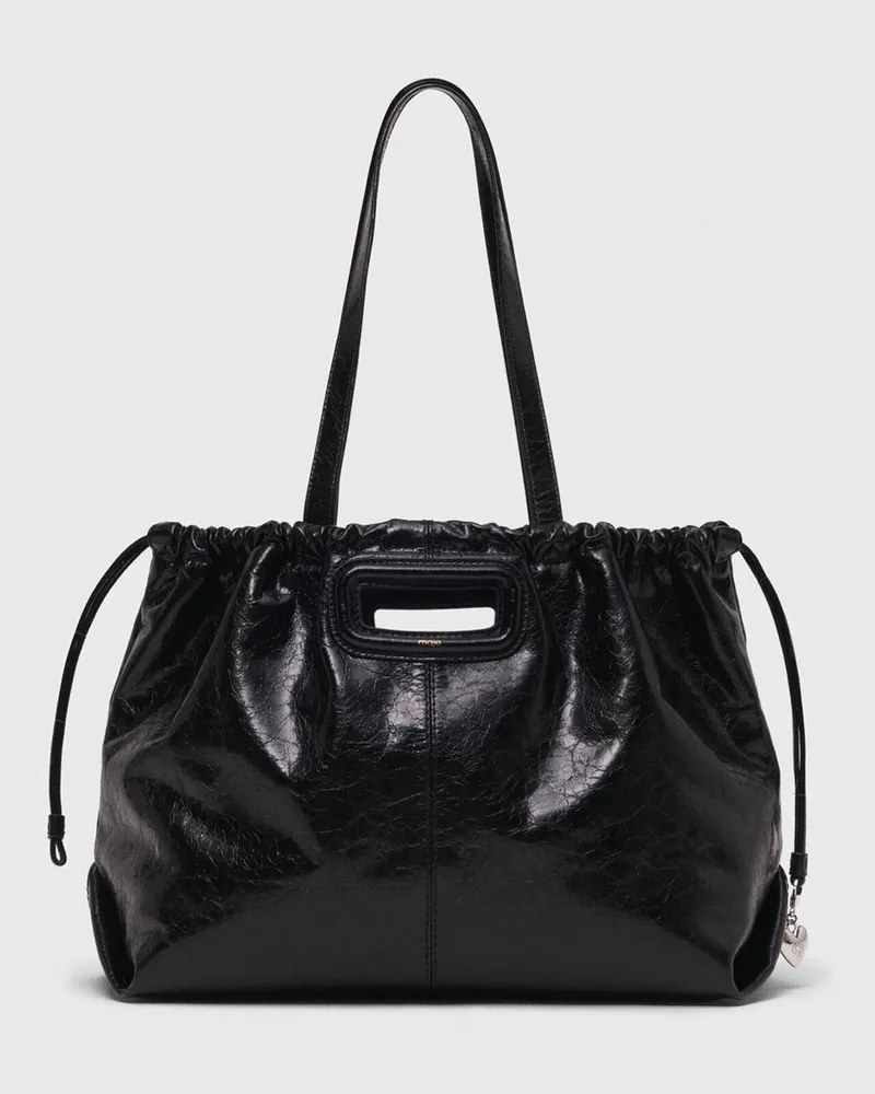 Maje Tote-tasche M Aus Craquelé-leder - Schwarz Schwarz