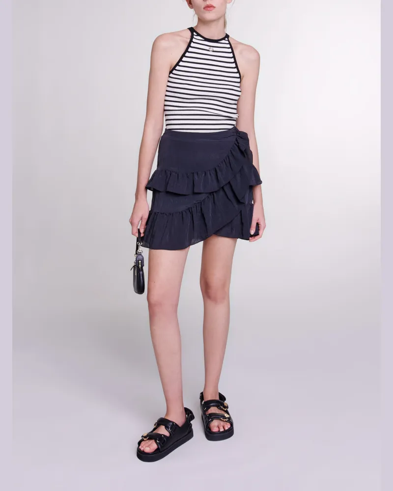 Maje Kurzer Rock Mit Volants - Schwarz Schwarz