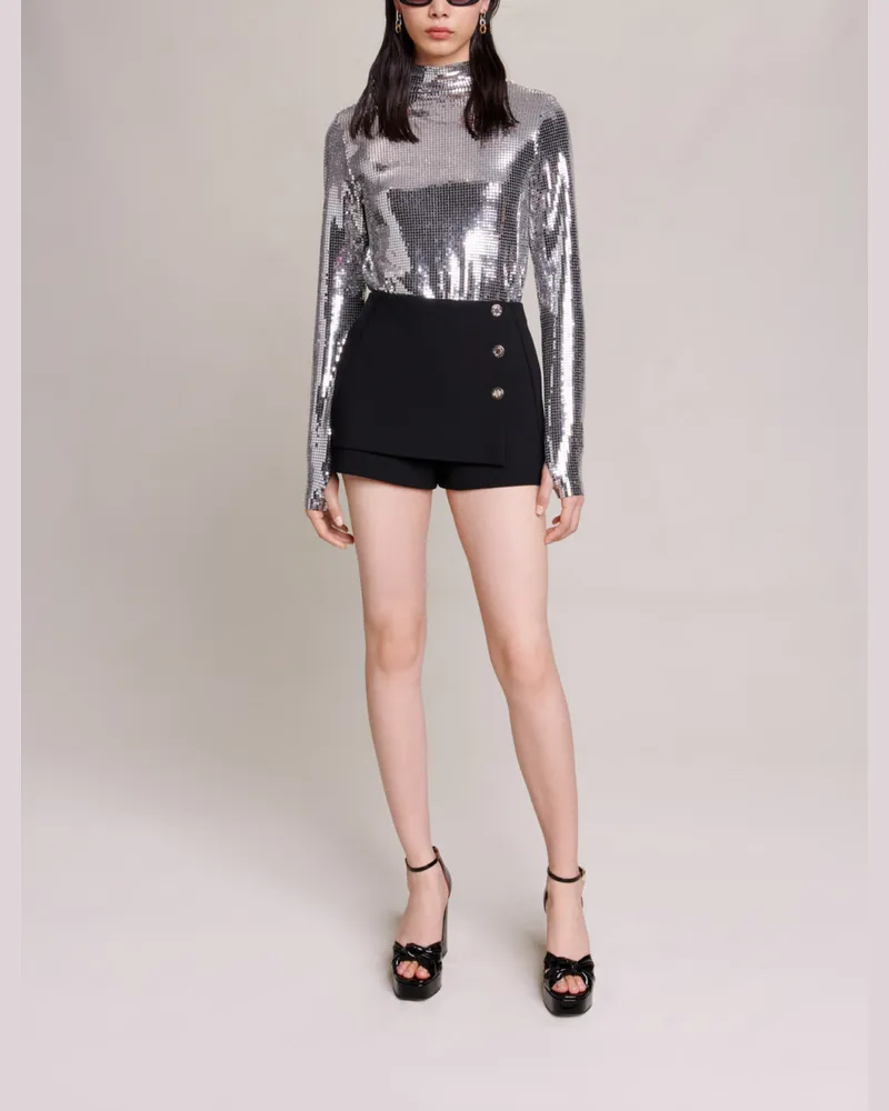 Maje Schwarze Trompe-l'oeil-shorts, Details Schwarz