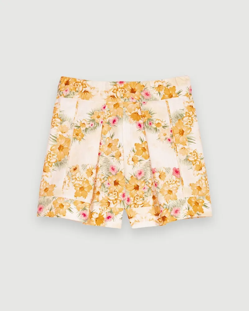 Maje Shorts Mit Hoher Taille - Hibiskus Gelb/grün