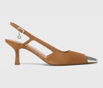 Velourslederpumps Mit Metallkappe - Kamel