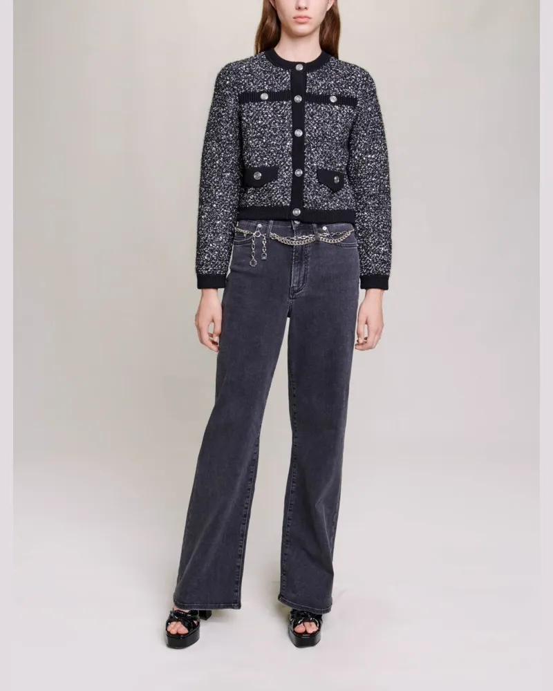 Maje Kurzer Cardigan In Tweed-optik - Schwarz Schwarz