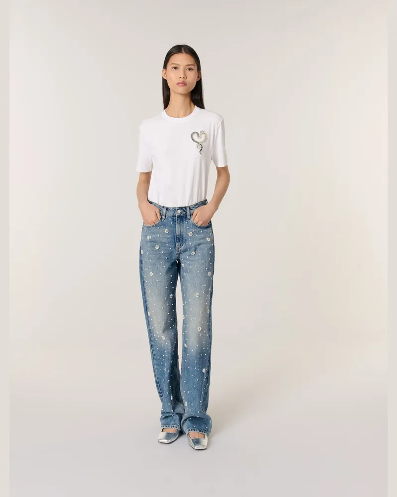 Maje T-Shirt Mit Stickerei - Weiß/schwarz Weiß