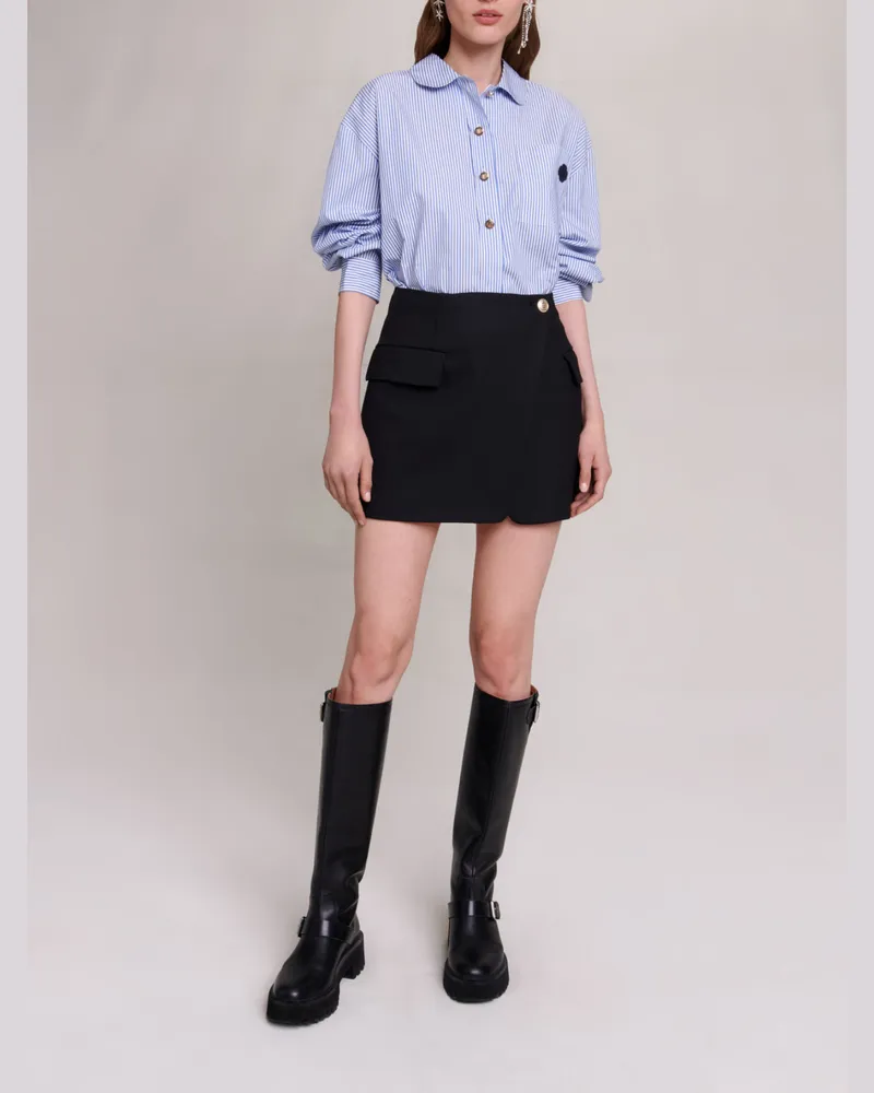 Maje Asymmetrischer Wickelrock - Schwarz Schwarz