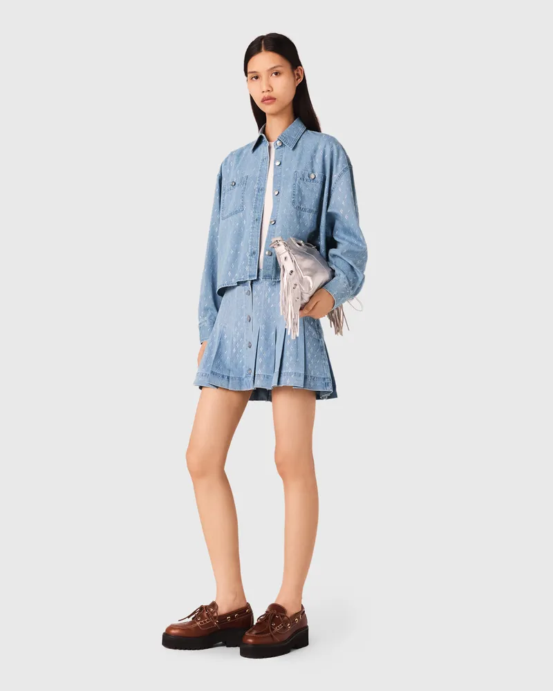 Maje Kurzes Jeanshemd Mit Strass - Bleu Denim Bleu