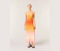 Langes Strickkleid Mit Batik-muster - Orange
